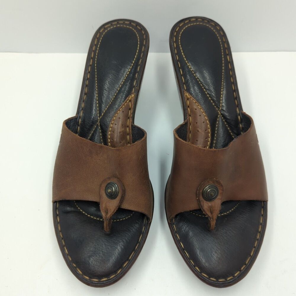 Born Women's Brown Leather Wedge Thong Sandal Size 9 Boho Comfort - Picture 4 of 13